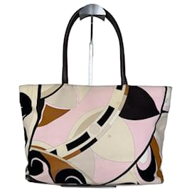 Autre Marque Tote in tela astratta vintage Pucci Rosa Crema Marrone