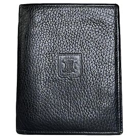 Céline Vintage Celine Kartenetui aus genarbtem Leder Schwarz Gold
