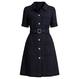 Chanel Schwarzes Tweed-Kleid mit Logo-Gürtel