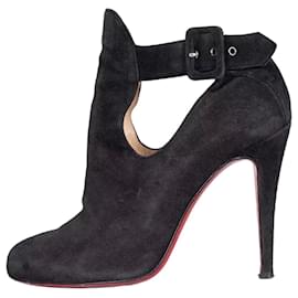 Christian Louboutin Cutout Knöchelstiefel aus schwarzem Wildleder Größe 38 Gebraucht