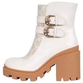 Botines Gucci de piel blanca con detalle de hebilla Talla 38.5 de segunda mano