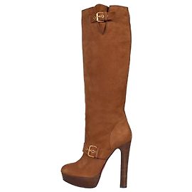 Stivaletti Christian Louboutin in scamosciato marrone con fibbie dorate Taglia 39.5 Usato