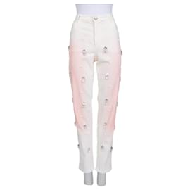 Jeans Chanel bianchi a gamba dritta con accenti in cristallo taglia 42 usato