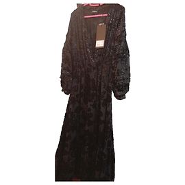 The Kooples Vestido largo negro de lentejuelas y terciopelo