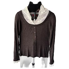 Cardigan Burberry London marrone in misto viscosa con bordo in pizzo