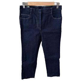 Calças de denim de lavagem escura Miu Miu com painéis laterais pretos