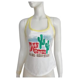 Dsquared2 Camiseta de tirantes blanca de algodón con estampado de cactus