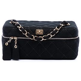 Bolsa de Vanity Chanel Black CC Quilted Jersey Wild Stitch