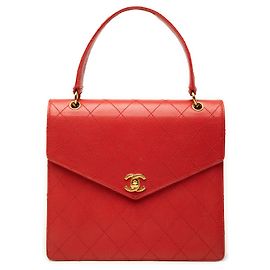 Chanel Red CC Matelassé Caviar avec fermoir Turnlock et poignée supérieure