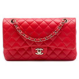 Chanel Red Medium Classic Lambskin Double Flap