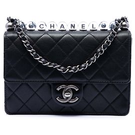 Chanel Black Medium Quilted Goatskin Chic Pearls Flap