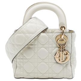 Lady Dior Mini aus weißem Cannage-Lammleder
