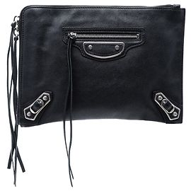 Clutch Balenciaga Black Goatskin Motocross Classic Metallic Edge