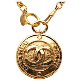 Collana con pendente specchio medaglione placcato oro CC Gold Chanel