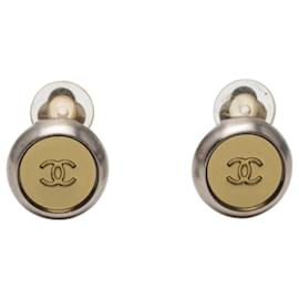 Orecchini a clip Chanel Silver CC in ottone e disco placcato oro