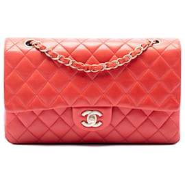Chanel Orange Medium Classic Lambskin Double Flap