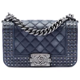 Chanel Blue Paris Dallas Small Quilted Distressed Calfskin Studded Boy Flap