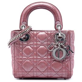 Lady Dior Mini in agnello cannage iridescente rosa