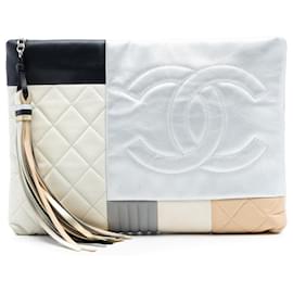 Clutch Chanel Silver Large Quilted Lambskin Colorblock Patchwork O Case
