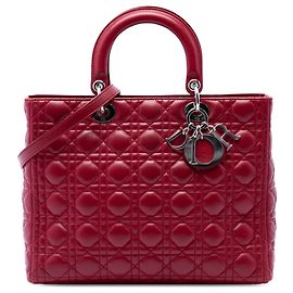 Lady Dior in agnello cannage rosso, taglia Large