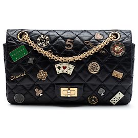 Chanel Black Quilted Aged Calfskin Reissue 2.55 Lucky Charms Double Flap 225