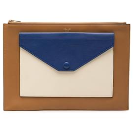 Céline Celine Tricolor Leder Envelope Zip Clutch in Braun
