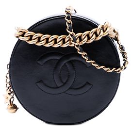 Borsa da sera Chanel Black Glazed Calfskin Round As Earth
