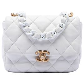 Chanel White Mini Quilted Lambskin Lacquered Chain Flap