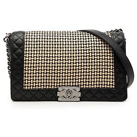 Chanel Black Medium Woven Calfskin Boy Reverso Flap