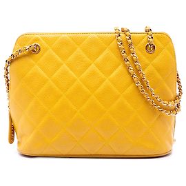 Sac à bandoulière Chanel Yellow Quilted Caviar Chain