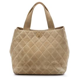 Tote Shopping Chanel Beige Mini CC in scamosciato trapuntato