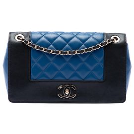 Chanel Blue Medium Bicolor Lambskin Mademoiselle Double Flap