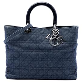 Dior Blue Large Denim Cannage Lady Dior