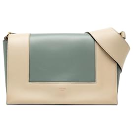 Borsa a tracolla con struttura in pelle di vitello liscia lucida blu Medium di Celine - Céline
