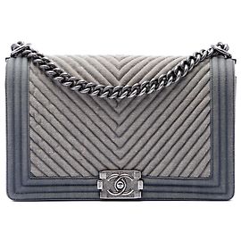 Chanel Blue Old Medium Chevron Denim Boy Flap