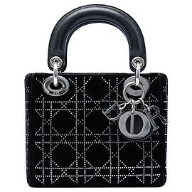 Dior Mini Noir Satin Cannage Embelli Cristal Lady Dior