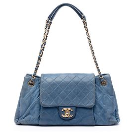Chanel Blu Medio Trapuntato Iridescente Pelle di Vitello Chic Quilt Flap a Fisarmonica