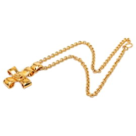 Collana con pendente Chanel Gold CC a nastro placcato oro
