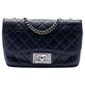 Chanel Blue Medium Quilted Glazed Calfskin CC Plate Flap