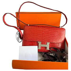 Borsa Hermès Constance Elan 24 in pelle di coccodrillo rosso