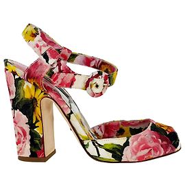 Dolce & Gabbana Peep-Toe-Sandaletten mit Blumenprint aus mehrfarbigem Canvas