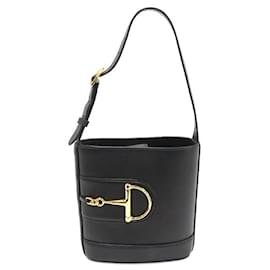 Gucci Piccola borsa a secchiello a tracolla in pelle nera maxi con morsetto a cavallo