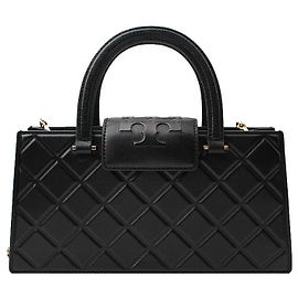Tote e borsa a tracolla in pelle trapuntata goffrata nera Tory Burch