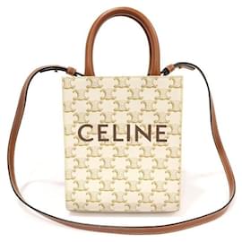 Céline Trio Canvas Tan Calfskin Cabas Mini Vertical