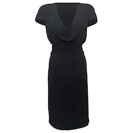 Vestido midi de cuello drapeado en seda negra Alexander McQueen