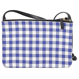 Borsa a tracolla Celine Trio Gingham in pelle blu e bianca - Céline