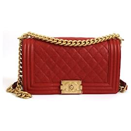 Chanel Borsa a tracolla Boy Medium Caviar Red Gold-toned Series