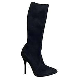 Casadei Hohe Stiefel aus schwarzem Wildleder mit spitzer Kappe