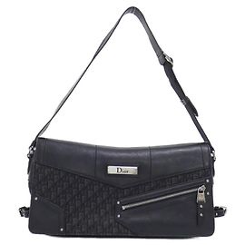 Borsa a tracolla Christian Dior in tela nera e pelle