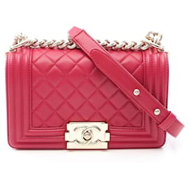 Bolso de hombro Chanel Boy Small en piel de cordero rosa